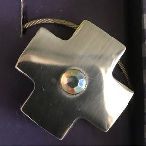 Giftable Cross Keychain - silver with rhinestone embellishment